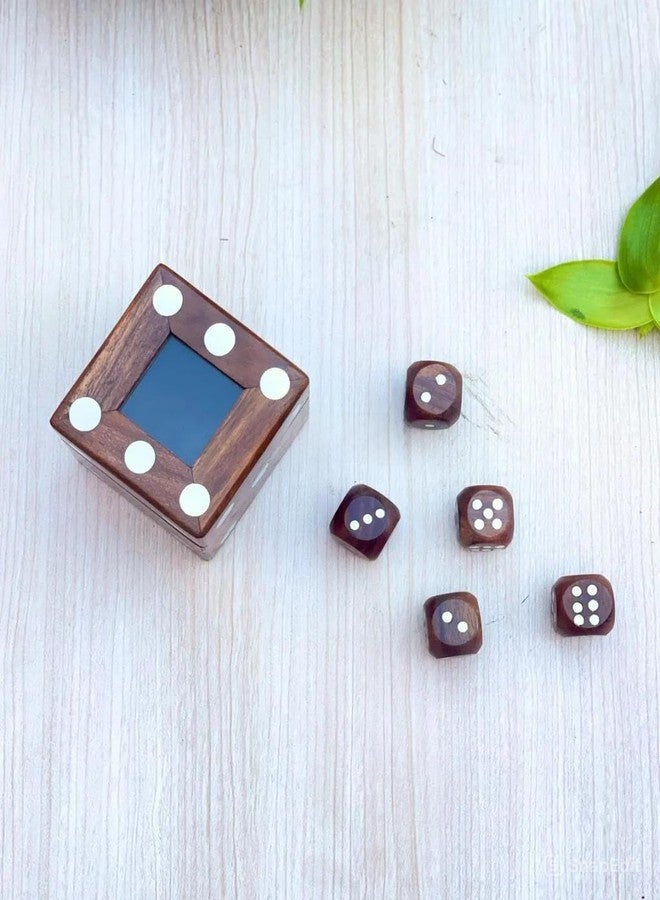Timber Revival Co Sheesham Wood Dice Box with Aluminium Inlay - 3 x 3 x 3 in Cube - Includes 5 Wooden Dice - Handcrafted Ludo & Board Game Set, Natural Polished Finish - Image 2